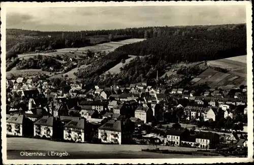 Ak Olbernhau im Erzgebirge Sachsen, Totalansicht vom Ort, Vogelschau, Wald