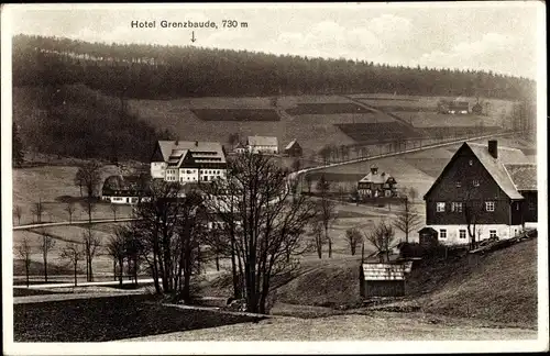 Ak Rehefeld Zaunhaus Altenberg im Erzgebirge, Teilansicht vom Ort, Hotel Grenzbaude