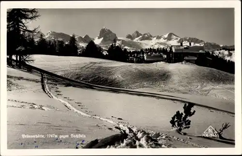 Ak Gröbming Steiermark, Brünnerhütte gegen Dachstein, Schneelandschaft