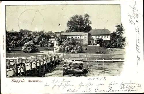 Ak Kappeln in Schleswig Holstein, Strandhotel, Anlegestelle