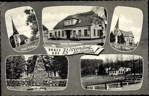 Ak Bissendorf in Niedersachsen, Ev. u. Kath. Kirche, Hotel Germania, Ehrenmal, Kinderheim