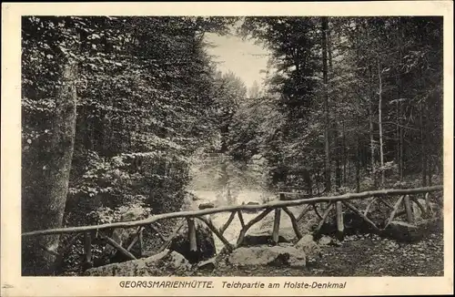 Ak Georgsmarienhütte in Niedersachsen, Teichpartie am Holste Denkmal