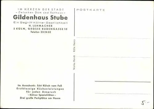 Künstler Ak Köln am Rhein, Gildenhaus Stube, Große Budengasse 10