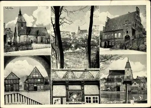 Ak Mölln im Herzogtum Lauenburg, Kirche, Fachwerkhäuser am Markt