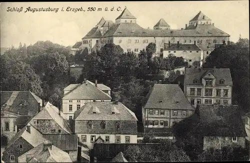 Ak Augustusburg im Erzgebirge, Schloss, Gastwirtschaft in der Burg, Wohnhäuser