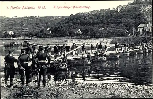 Ak 1. Pionier Bataillon No. 12, Kriegsmässiger Brückenschlag, Schiffbrücke