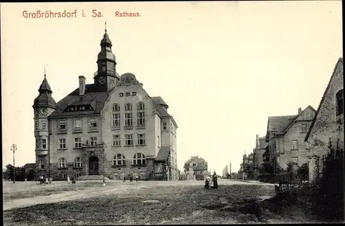 Ak Großröhrsdorf in Sachsen, Rathaus, Wohnhäuser