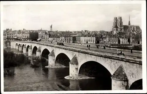 Ak Orléans Loiret, Vue générale, Pont, Cathédrale