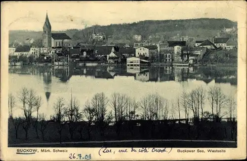 Ak Buckow in der Märkischen Schweiz, Buckower See, Panorama, Kirche