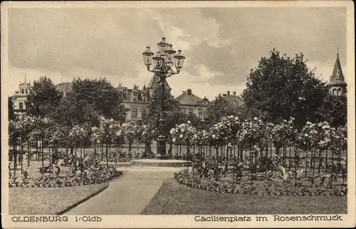 Ak Oldenburg in Niedersachsen, Cäcilienplatz im Rosenschmuck