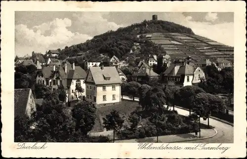 Ak Durlach Karlsruhe Baden Württemberg, Uhlandstraße mit Turmberg