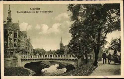 Ak Gliwice Gleiwitz Schlesien, Klodnitzbrücke an der Wilhelmstraße