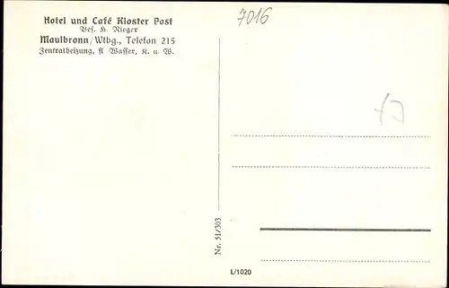 Ak Maulbronn im Schwarzwald, Hotel Kloster Post, Faustturm, Klostereingang, Brunnenkapelle
