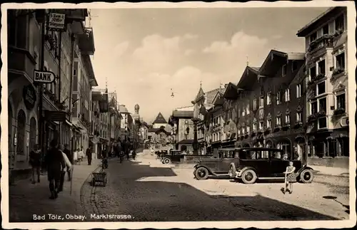 Ak Bad Tölz im Isartal Oberbayern, Marktstraße, Autos, Bank