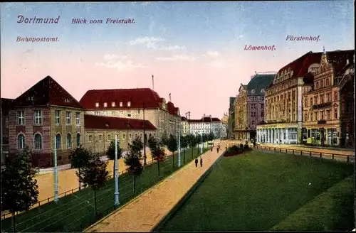 Ak Dortmund im Ruhrgebiet, Blick vom Freistuhl, Bahnpostamt, Fürstenhof, Löwenhof
