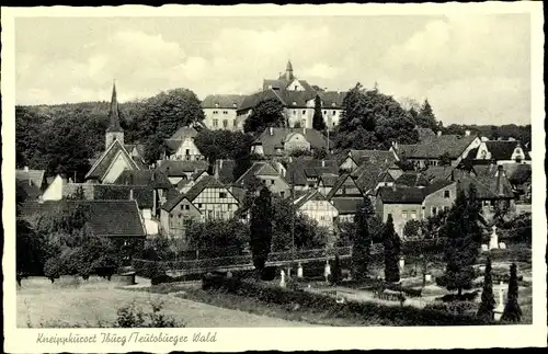 Ak Bad Iburg in Niedersachsen, Totalansicht vom Ort, Kirche, Schloss, Friedhof