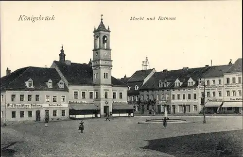 Ak Königsbrück in der Oberlausitz, Marktplatz, Rathaus, Polizeiwache, Drogerie, Kolonialwaren, Läden