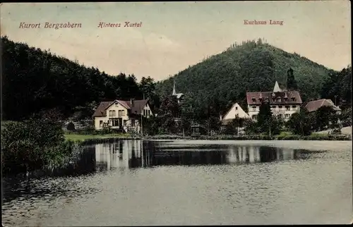 Ak Bad Bergzabern Rheinland Pfalz, Seepartie, Hinteres Kurtal, Kurhaus Lang, Hügel, Wald