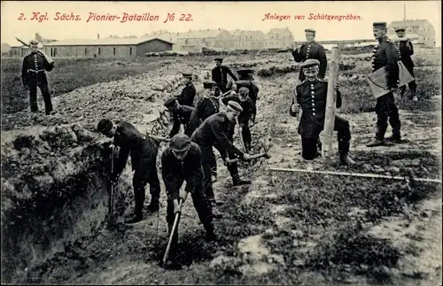 Ak 2. Kgl. Sächs. Pionier Bataillon No. 22, Anlegen von Schützengraben
