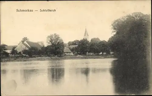 Ak Schmorkau Neukirch Sachsen, Schlossteich, Kirchturm