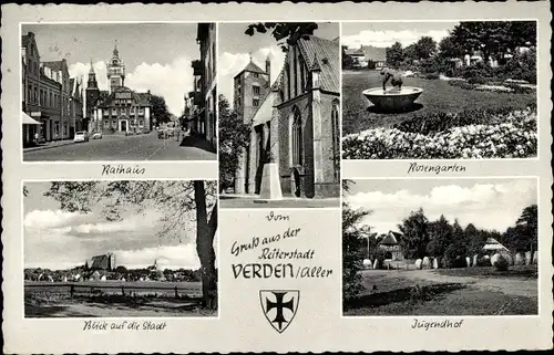 Ak Verden, Jugendhof, Rosengarten, Rathaus