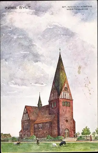 Künstler Ak Westerland auf Sylt, St. Nicolai Kirche