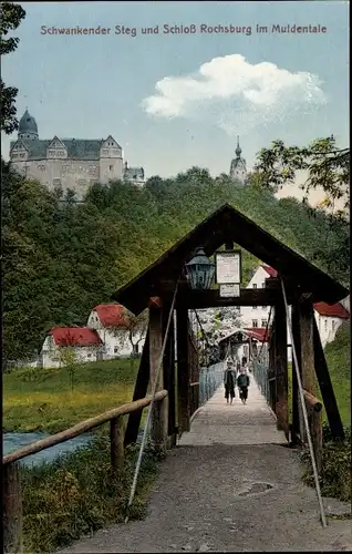 Ak Lunzenau in Sachsen, schwankender Steg, Schloss Rochsburg