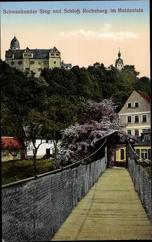 Ak Lunzenau in Sachsen, schwankender Steg, Schloss Rochsburg