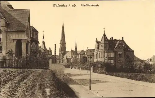 Ak Hainichen in Sachsen, Wettinstraße, Villen, Kirche