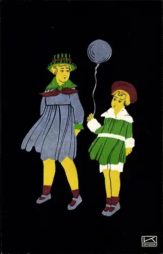 Scherenschnitt Künstler Ak Kallenbach, Hilde, Kinder mit Luftballon, Fapa