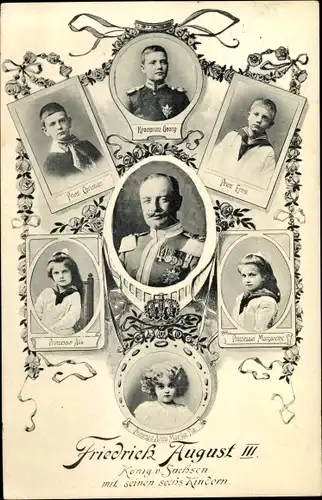 Ak König Friedrich August III. von Sachsen, Kronprinz Georg, Christian, Ernst, Alix, Margarethe