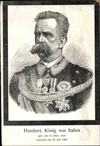 Ak König Umberto I. von Italien, Humbert, Portrait in Uniform, Trauerkarte