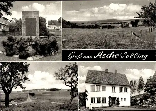 Ak Asche Hardegsen Northeim in Niedersachsen, Gedenkstein, Haus, Fernblick