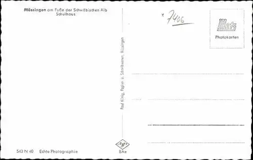 Ak Mössingen in Baden Württemberg, Schulhaus