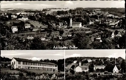 Ak Adelsheim im Neckar Odenwald Kreis, Schulhaus, Kirchen, Panorama