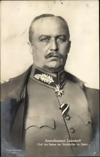 Ak General Erich Friedrich Wilhelm Ludendorff, Portrait, Uniform, Orden, Kragenspiegel