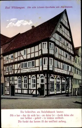 Ak Bad Wildungen in Nordhessen, Löwenapotheke am Marktplatz