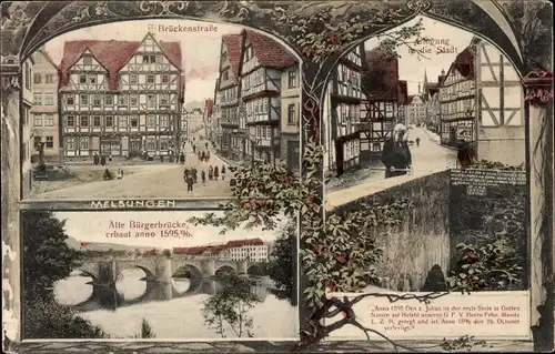 Ak Melsungen in Hessen, Brückenstraße, Bürgerbrücke, Fachwerkhäuser