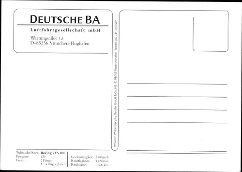 Ak Passagierflugzeug, Deutsche BA, Boeing 737 300