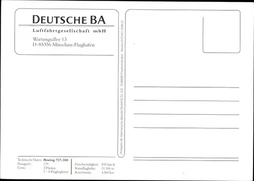 Ak Deutsche BA, Boeing 737 300, Passagierflugzeug