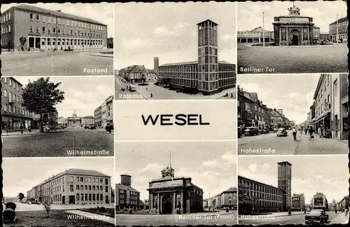 Ak Wesel am Niederrhein, Postamt, Rathaus, Berliner Tor, Straßenansichten