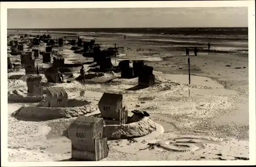 Foto Ak Sankt Peter Ording in Nordfriesland, Strandbad, Strandkörbe