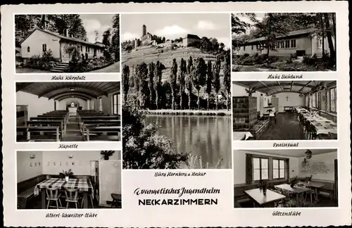 Ak Neckarzimmern im Neckar Odenwald Kreis, Evangelisches Jugendheim, Burg Hornberg