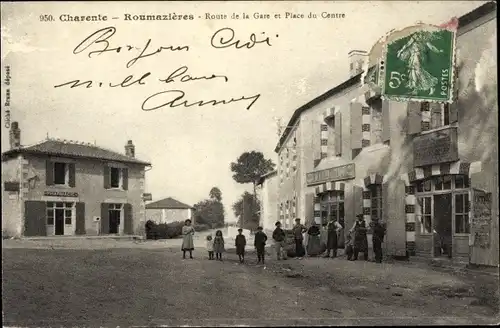 Ak Roumazières Charente, Route de la Gare et Place du Centre
