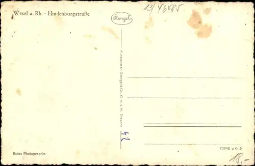 Ak Wesel am Niederrhein, Hindenburgstraße, Buchhandlung Heinrich Schelte, Geschäfte