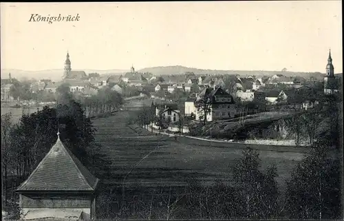 Ak Königsbrück in der Oberlausitz, Panorama vom Ort, Kirchen, Wiese, Bäume
