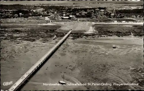 Ak Sankt Peter Ording in Nordfriesland, Luftbild, Brücke