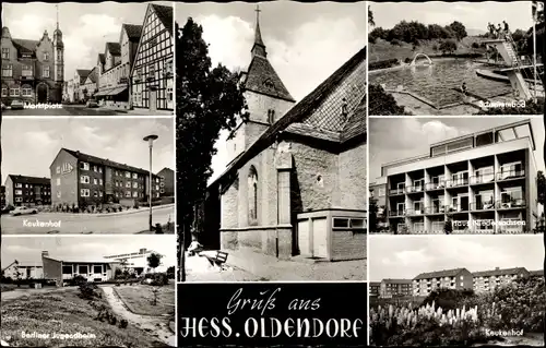 Ak Hessisch Oldendorf an der Weser, Keukenhof, Berliner Jugendheim, Kirche, Schwimmbad