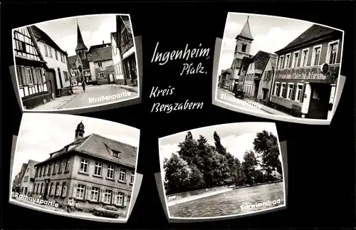 Ak Ingenheim Kreis Bergzabern Rheinland Pfalz, Straßenpartie, Rathaus, Schwimmbad
