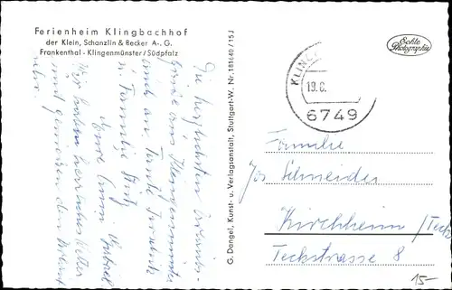 Ak Klingenmünster Rheinland Pfalz, Ferienheim Klingbachhof
